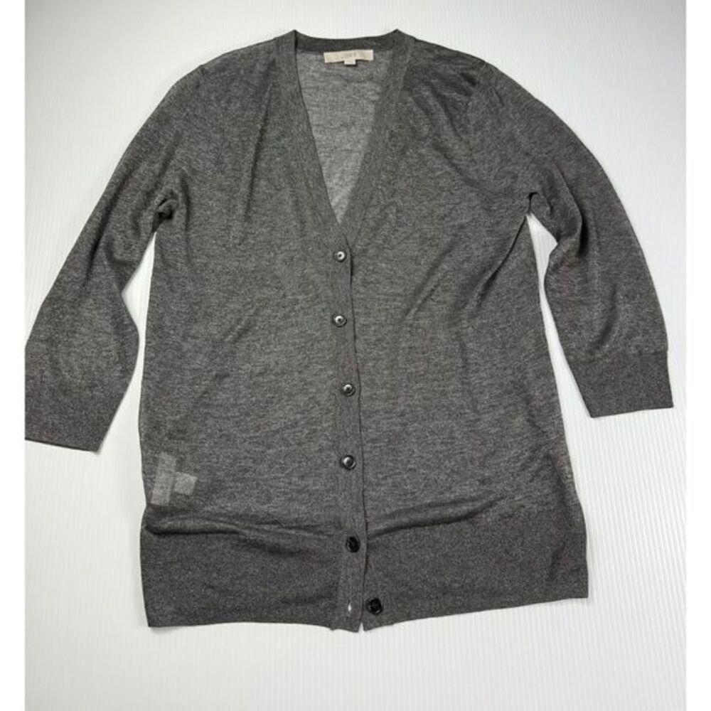 LOFT Gray Long Button Front Cardigan Sweater Classic Layering Essential L‎